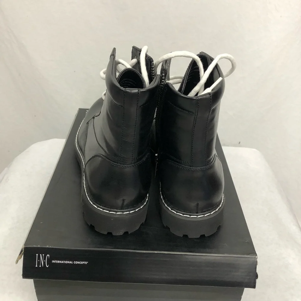 NEW INC International Concepts Leather Mens Ivan Lace Up Boots, Size 7, Black